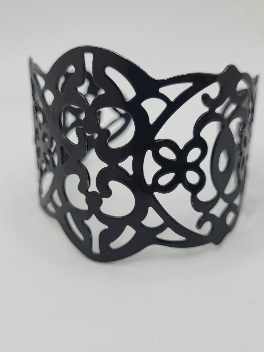 Black Enamel Adjustable Open Work Cuff Bracelet - Picture 4 of 7